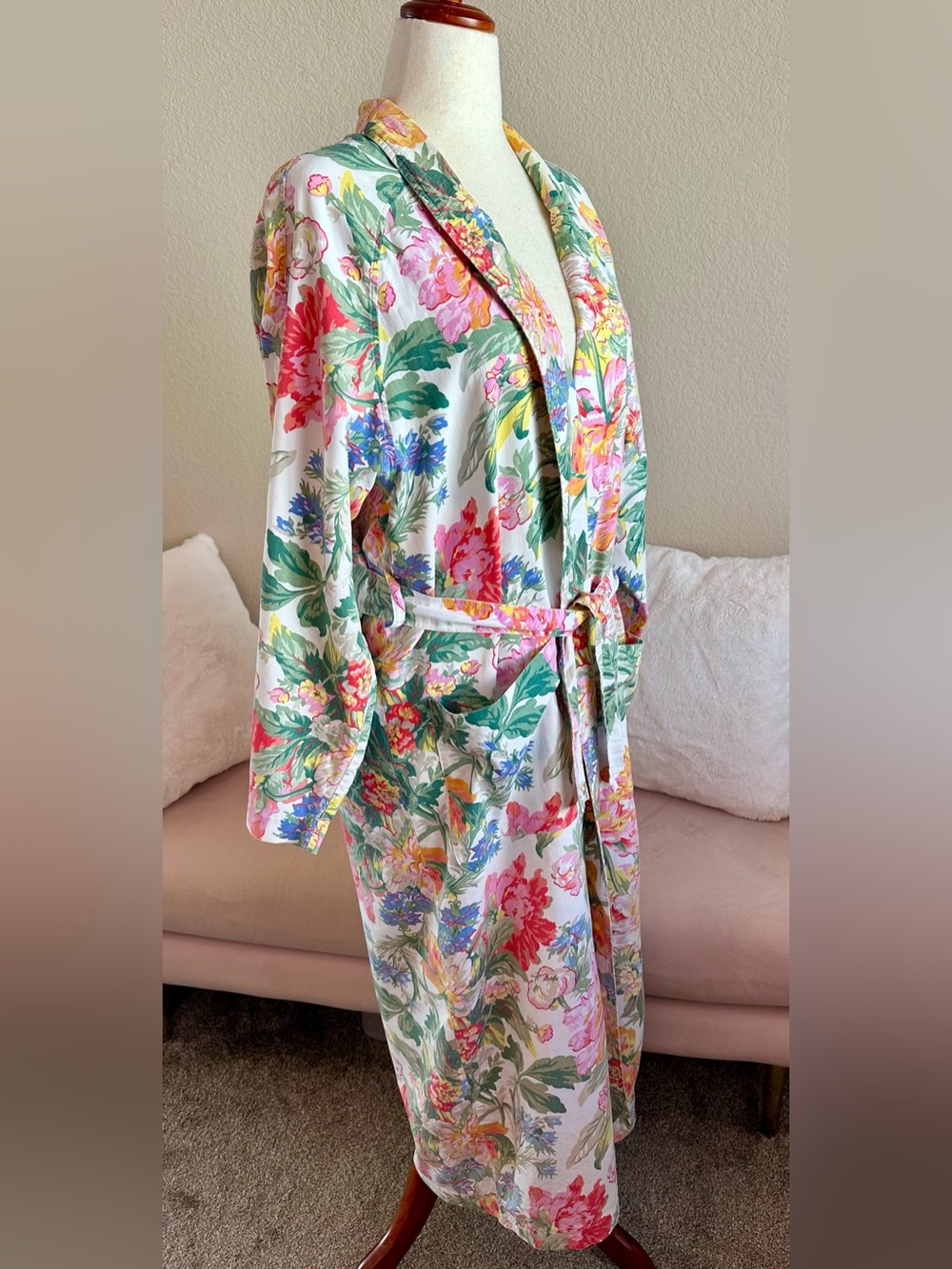 Vintage 80s Neiman Marcus La Giocanda New York Robe Sz M Colorful Floral Cotton